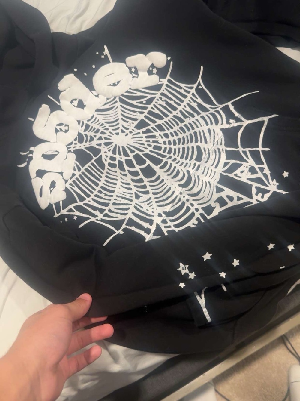 Sp5der Black Hoodie with White Spiderweb Graphic